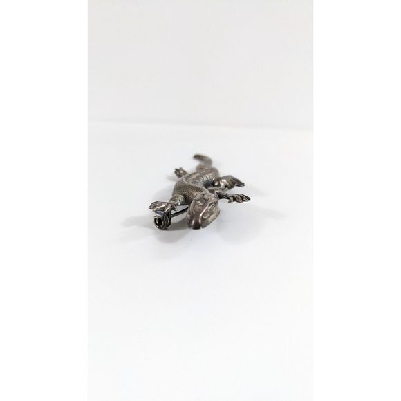 Lizard Shaped Sterling Silver Brooch - Reptile Dragon Pin - Southwestern - Picture 5 of 11